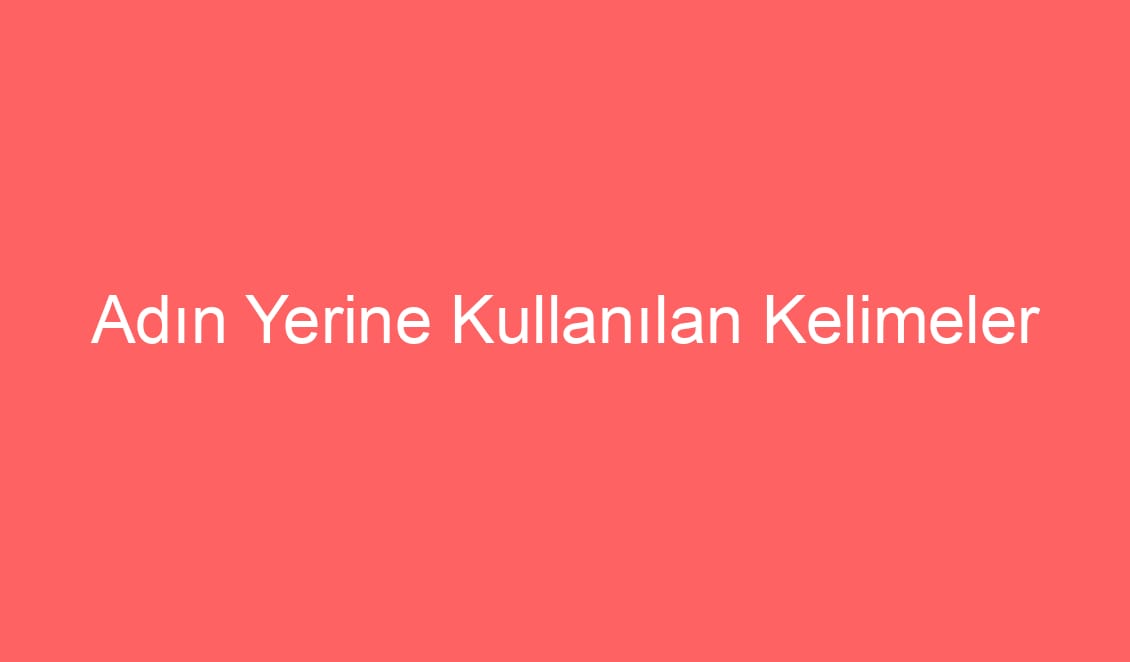 20. Hafta Türkçe Adın Yerine Kullanılan Kelimeler