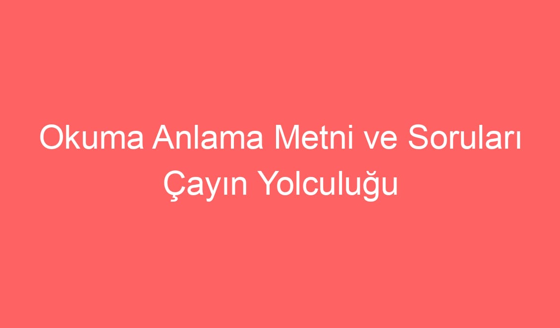 21. Hafta TürkçeOkuma Anlama Metni ve Soruları Çayın Yolculuğu