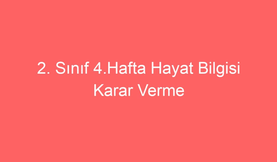 2. Sınıf Hayat Bilgisi Karar Verme Zamanı Defter Notu ve Konu Etkinlikleri