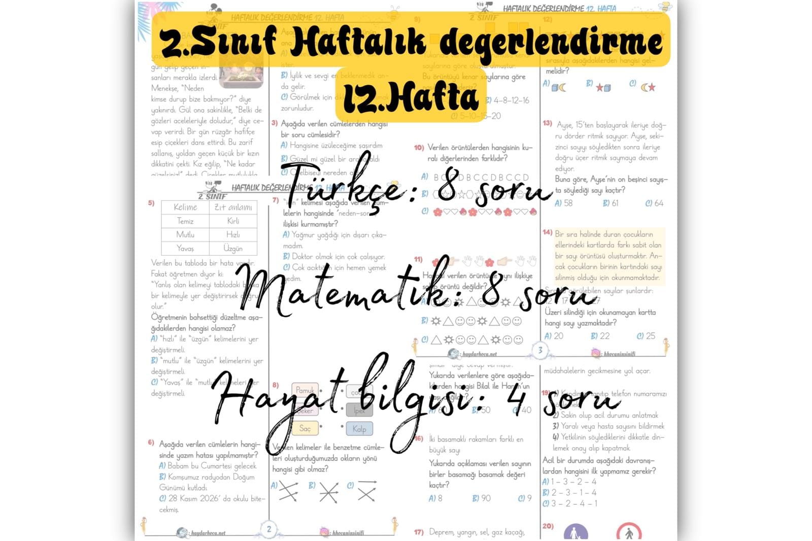 2. Sınıf 12. Haftalık Değerlendirme