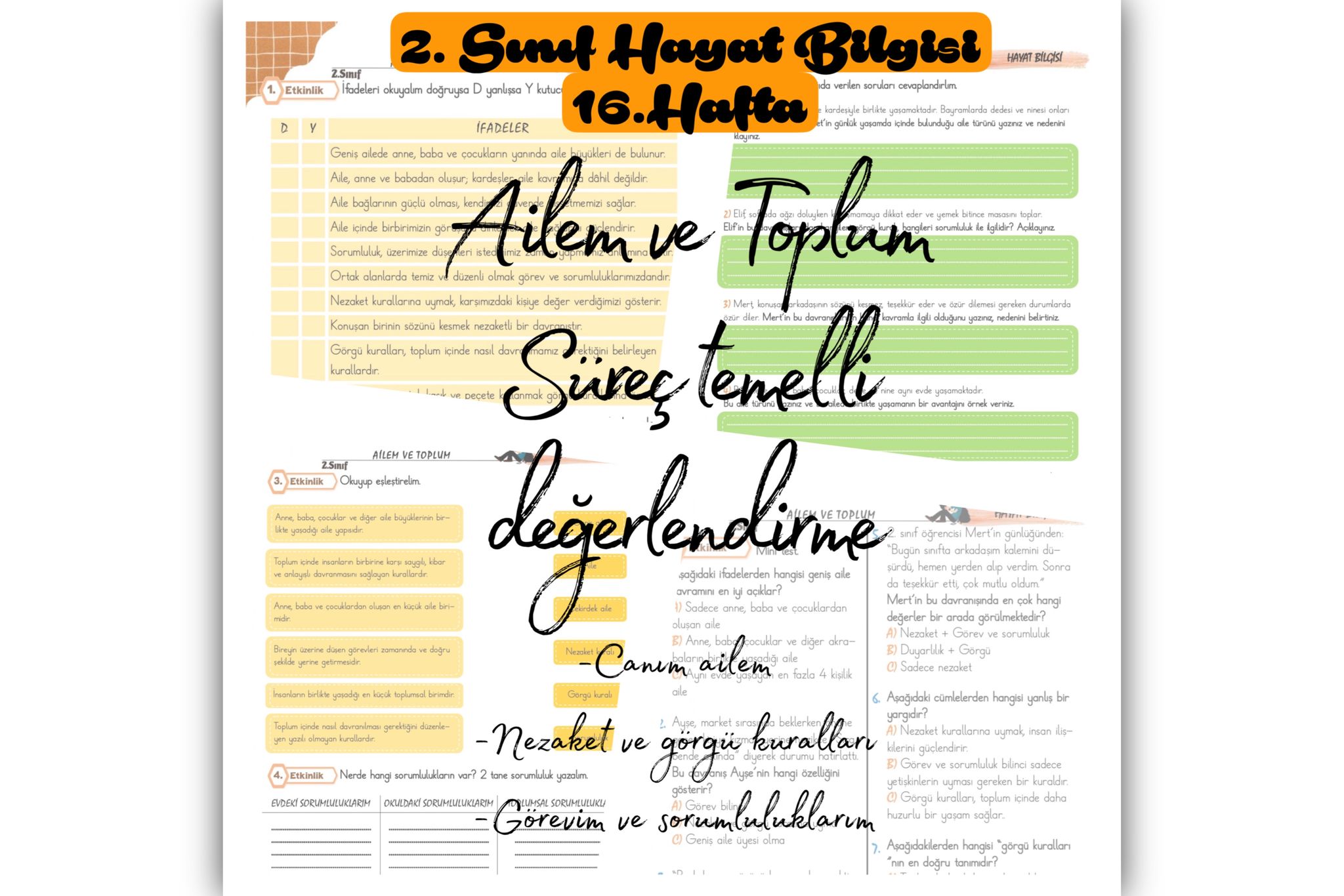 2. Sınıf Hayat Bilgisi Ailem ve Toplum Süreç Temelli Değerlendirme