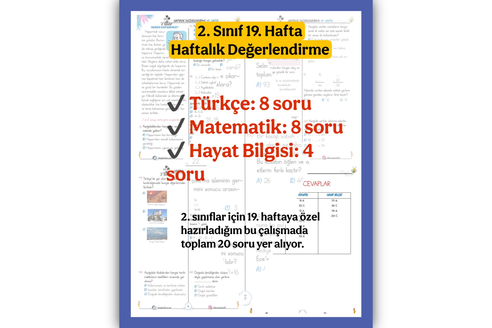 2. Sınıf 19. Hafta Haftalık Değerlendirme