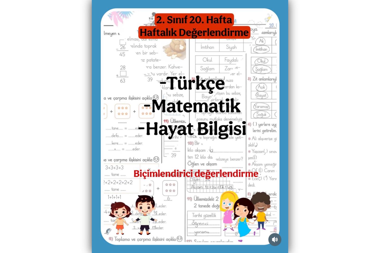 2. Sınıf 20. Hafta Haftalık Değerlendirme Biçimlendirici Değerlendirme