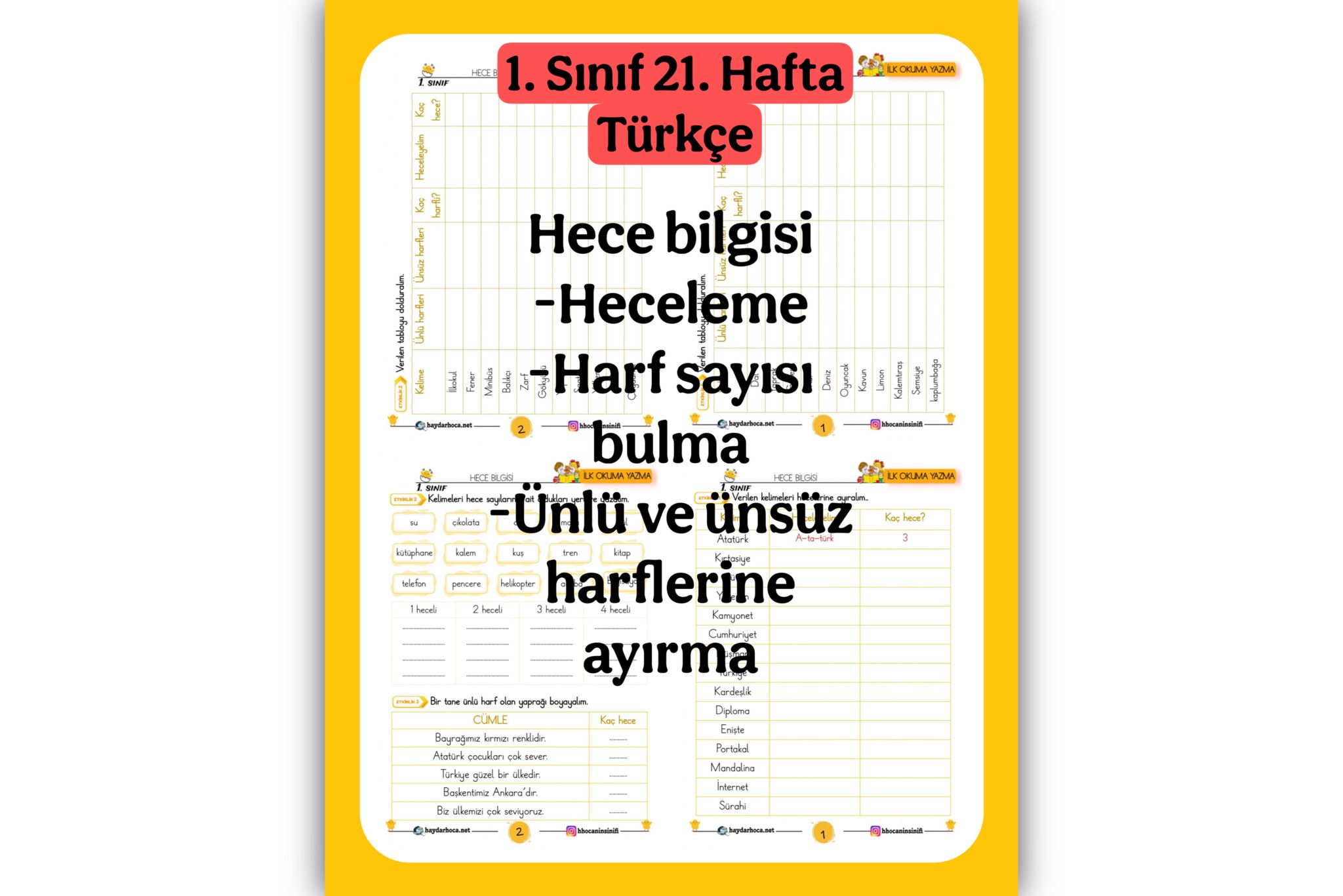 1. Sınıf Türkçe Hece Bilgisi