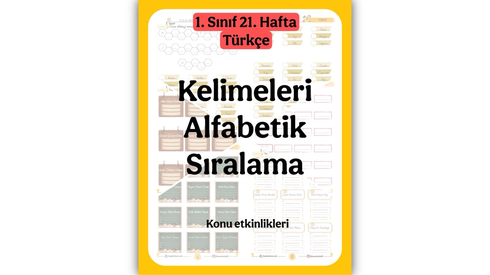 1. Sınıf Türkçe Alfabetik Sıralama