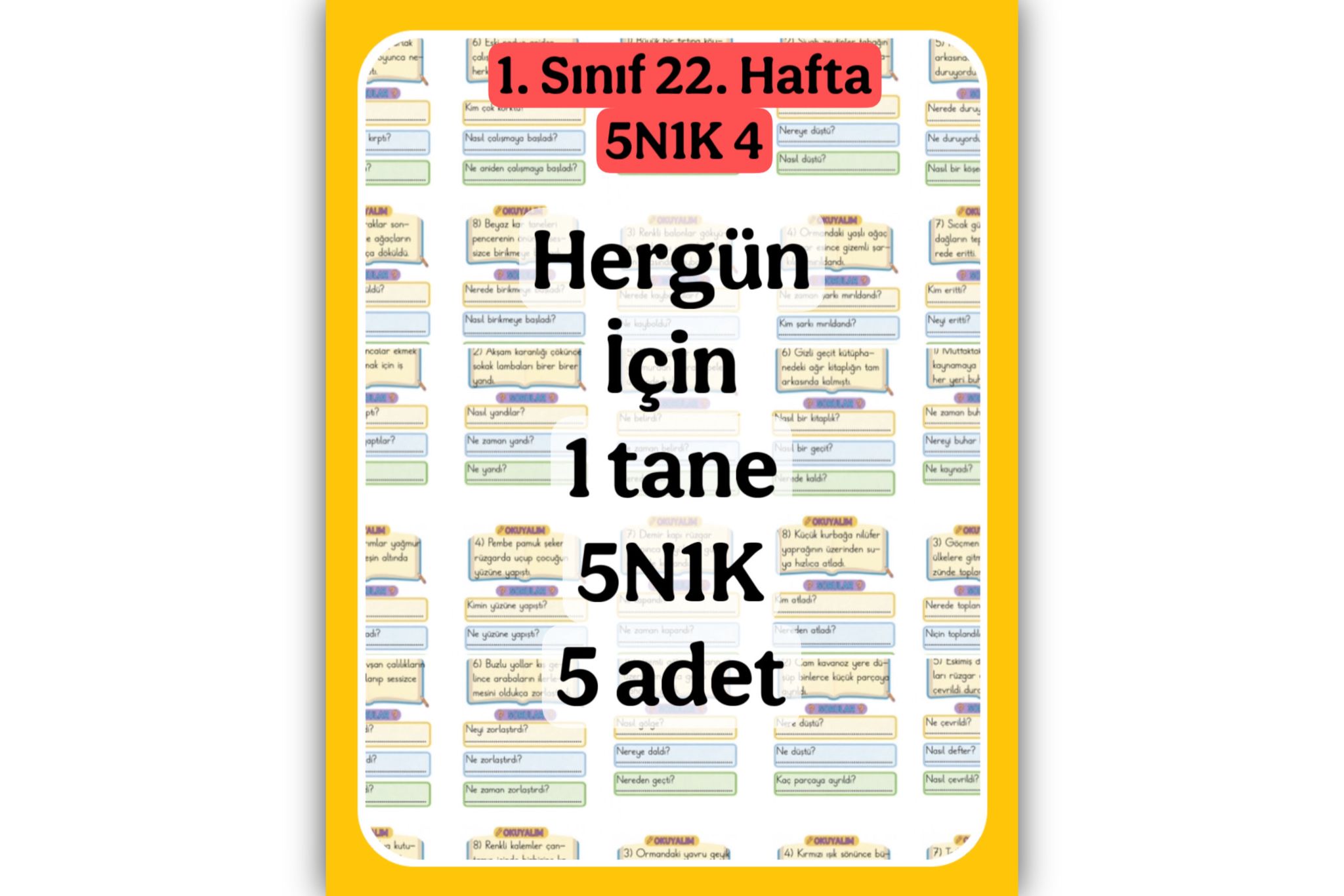 1. Sınıf Haftalık 5N1K Soruları 4 (5 Adet)