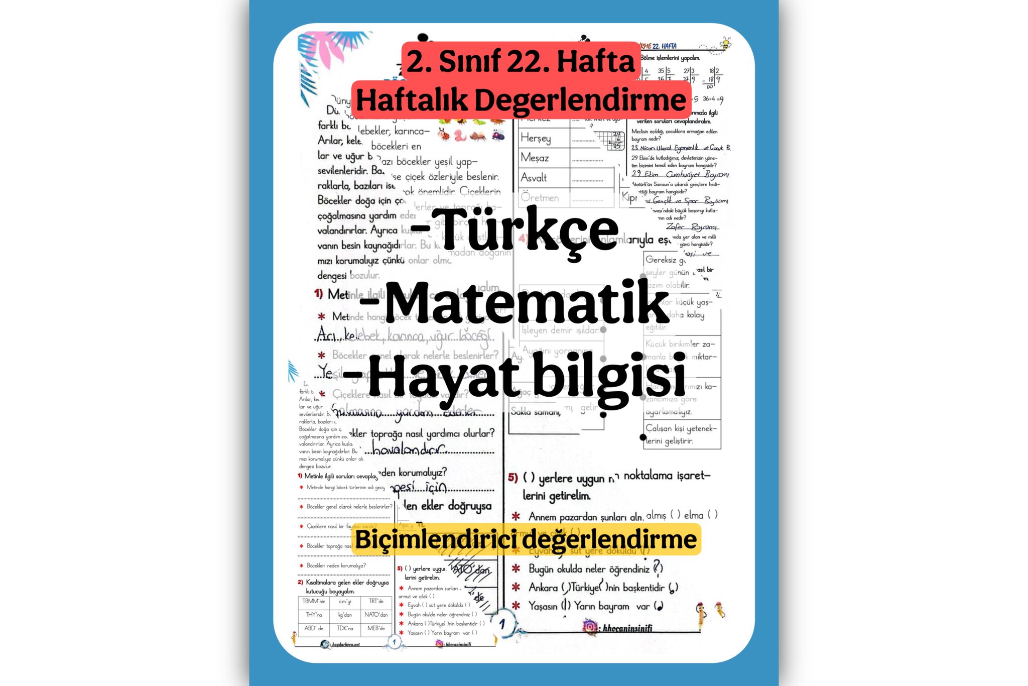 2. Sınıf 22. Haftalık Değerlendirme Klasik-Test Karışık