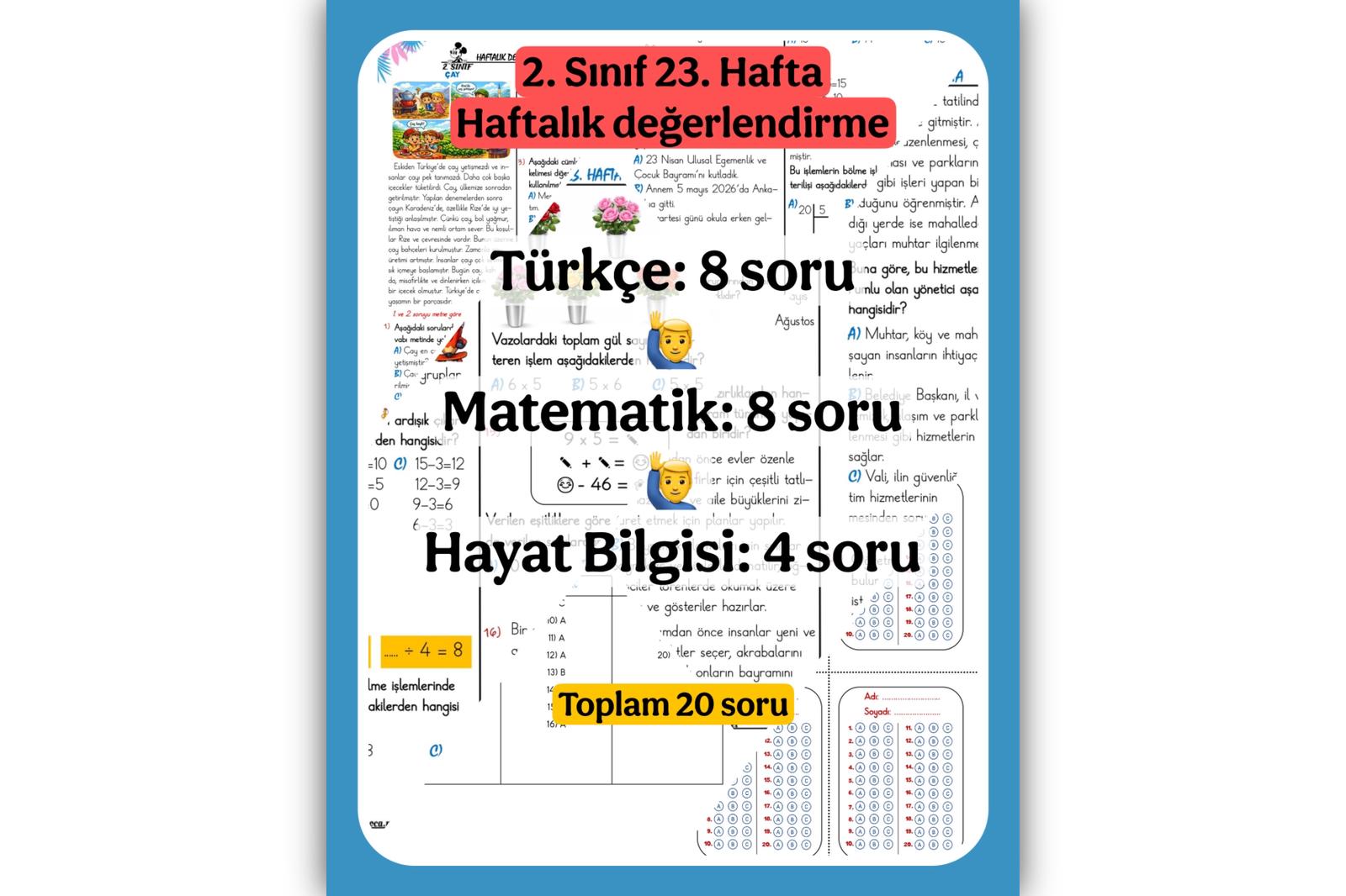 2. Sınıf 23.Hafta Haftalık Değerlendirme