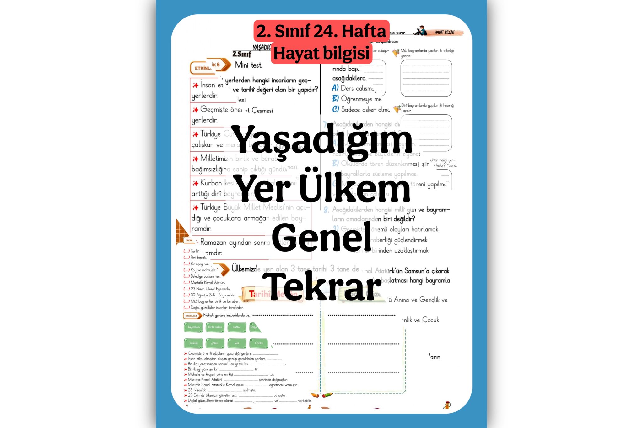 2. Sınıf 24. Hafta Hayat Bilgisi Yaşadığım Yer Ülkem Genel Tekrar