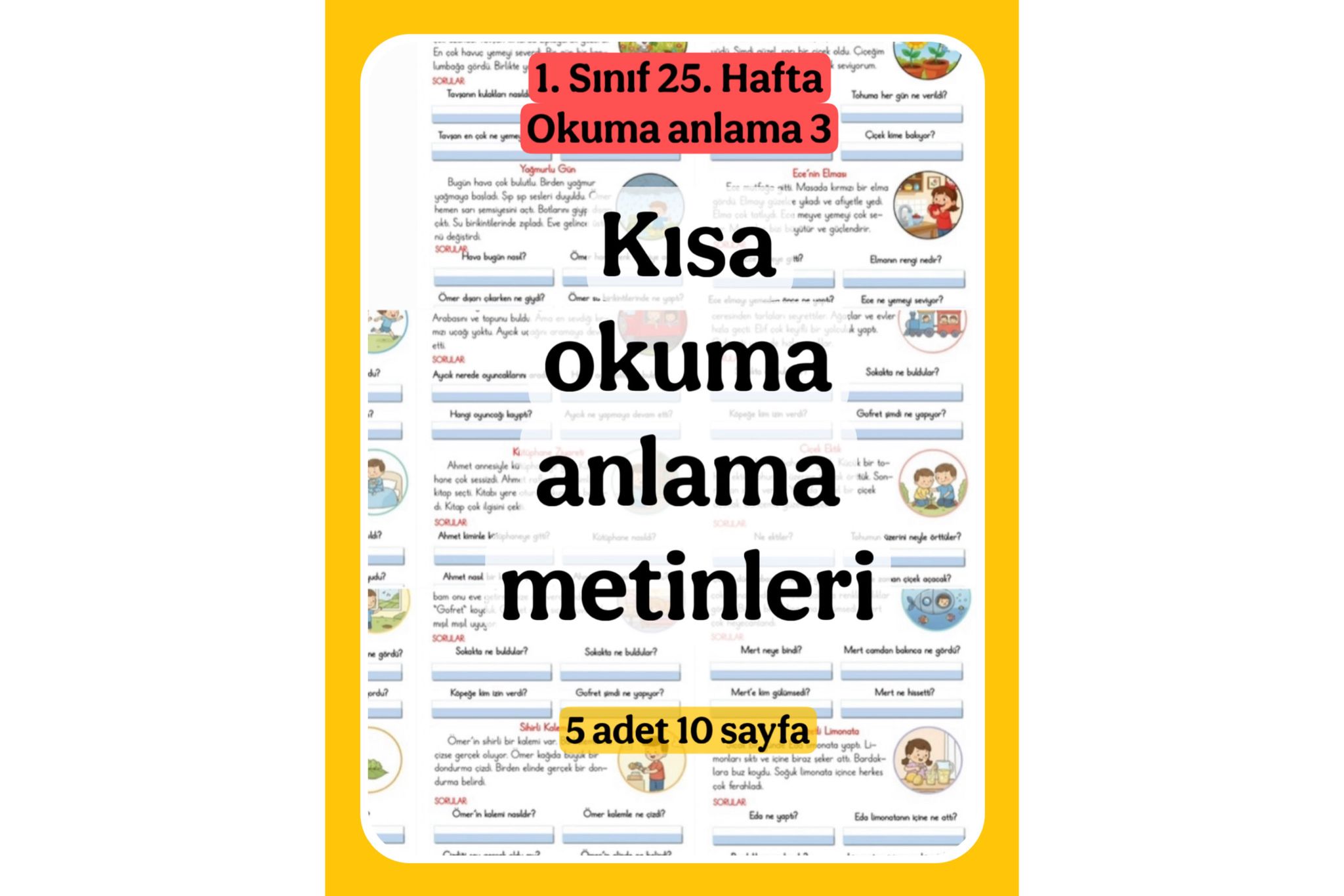 1. Sınıf Okuma Anlama Metinleri 3 (5 Adet)