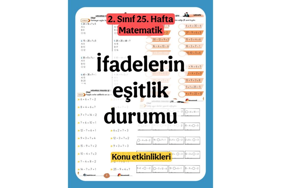 2. Sınıf Matematik Matematiksel İfadelerde Eşitlik Konu Etkinlikler