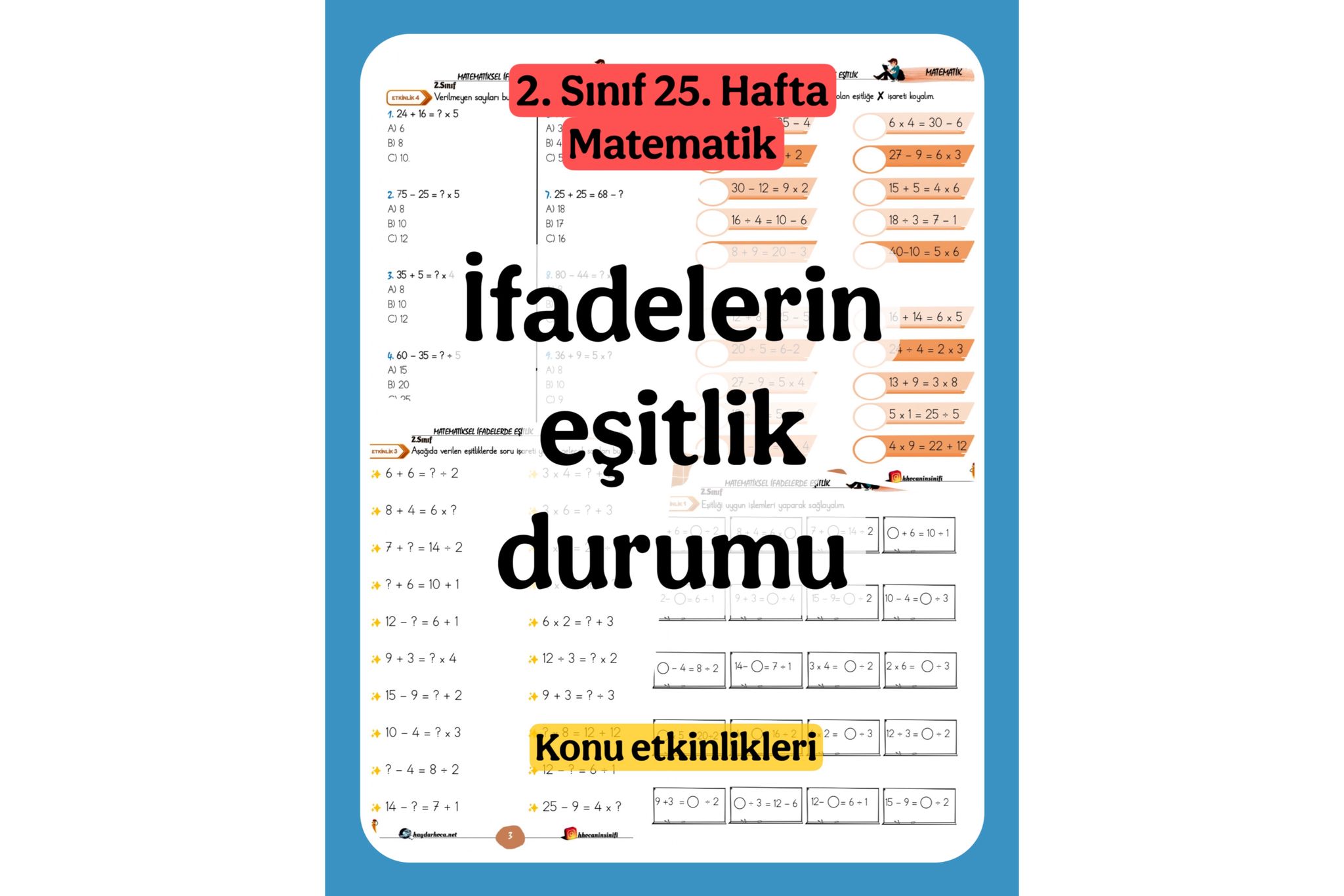 2. Sınıf Matematik Matematiksel İfadelerde Eşitlik Konu Etkinlikler