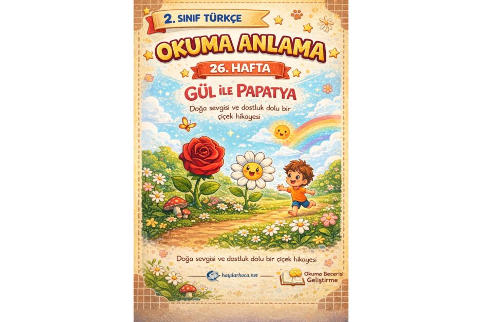 2. Sınıf 26. Hafta Haftalık Okuma Anlama (Papatya ve Gül)