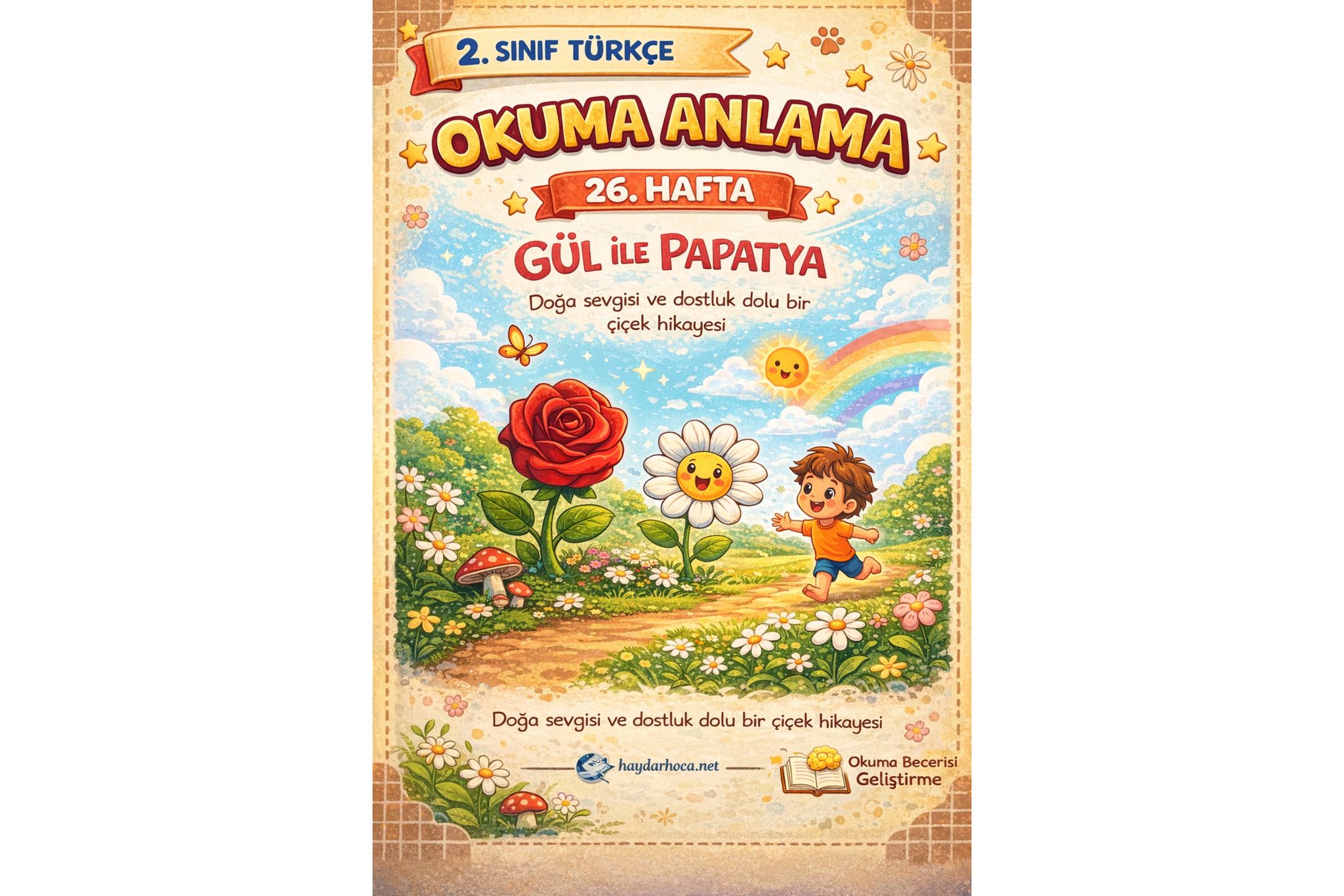 2. Sınıf 26. Hafta Haftalık Okuma Anlama (Papatya ve Gül)