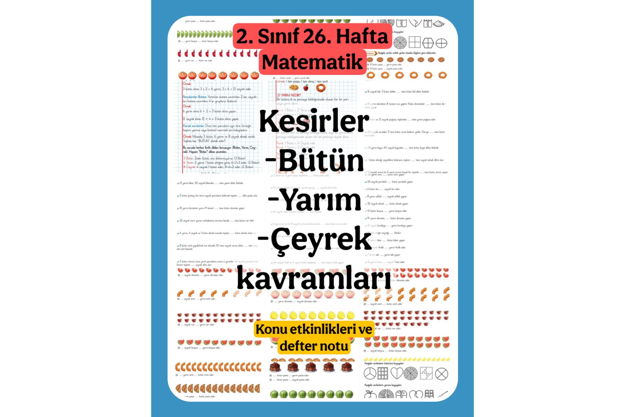 2. Sınıf Matematik Kesirler Konu Etkinlikleri ve Defter Notları