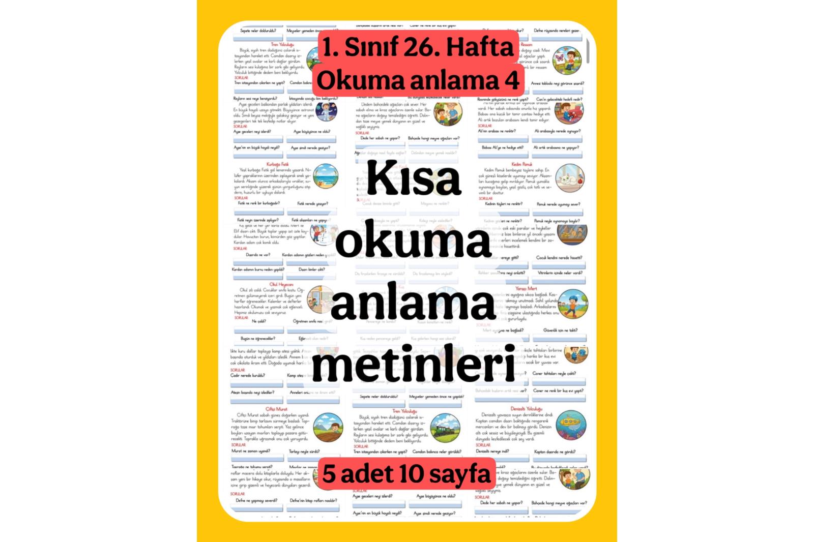 1. Sınıf Okuma Anlama Metinleri 4 (5 Adet)