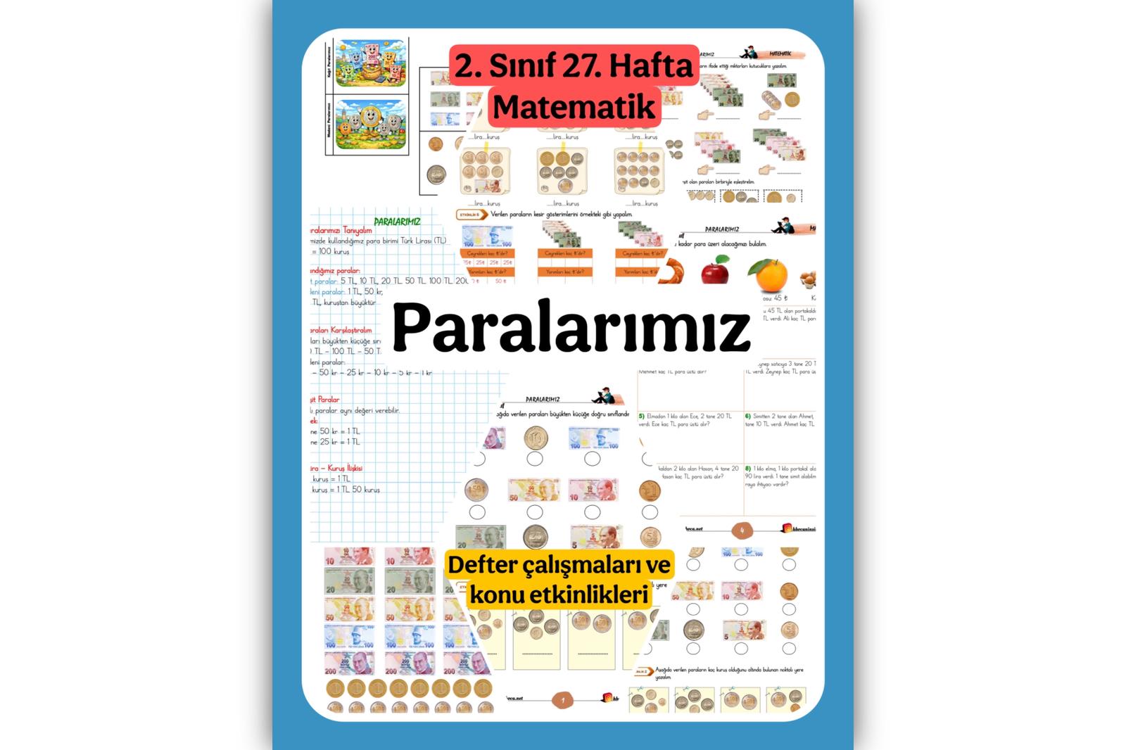 2. Sınıf Matematik Paralarımız Konu Etkinlikleri ve Defter Notu