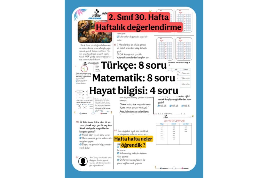 2. Sınıf 30. Hafta Haftalık Değerlendirme