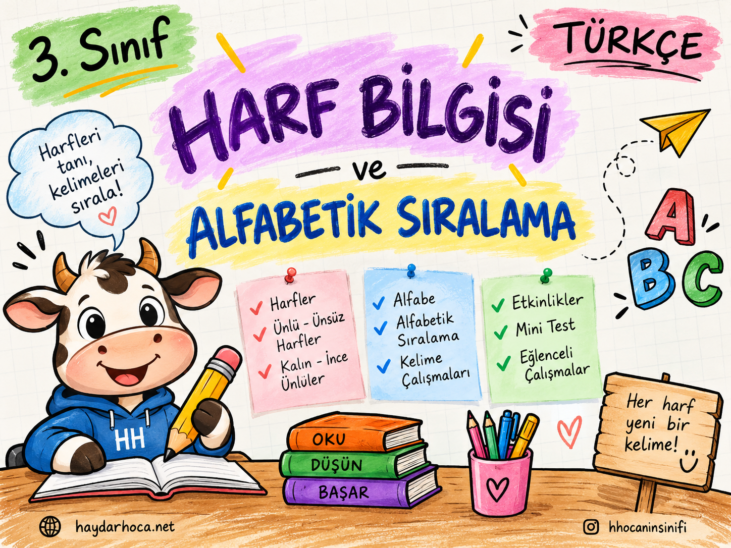 3. Sınıf Türkçe Harf Bilgisi Alfabetik Sıralama Konu Etkinlikleri-Defter Çalışmaları