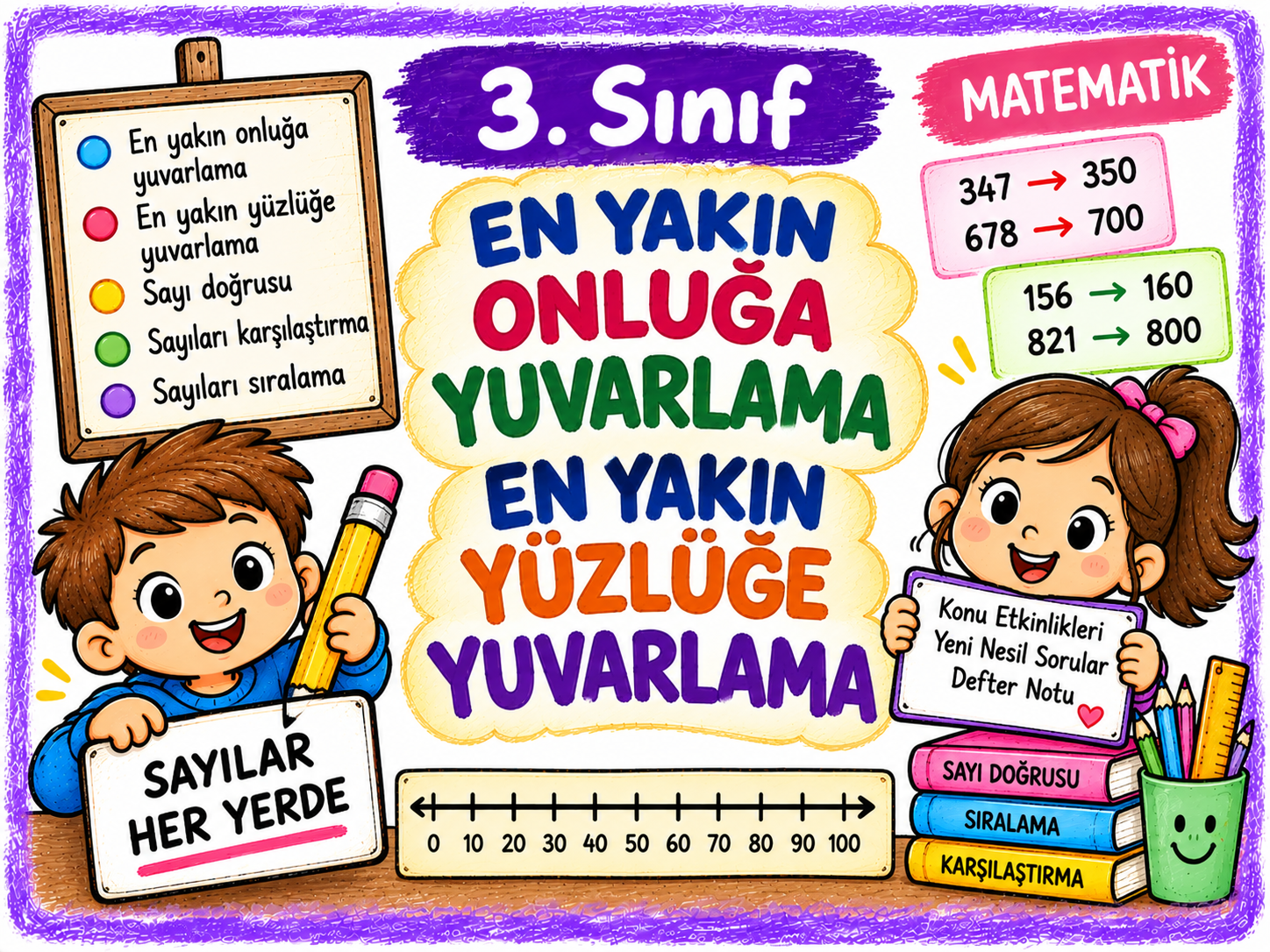 3. Sınıf Matematik Onluğa ve Yüzlüğe Yuvarlama Konu Çalışmaları
