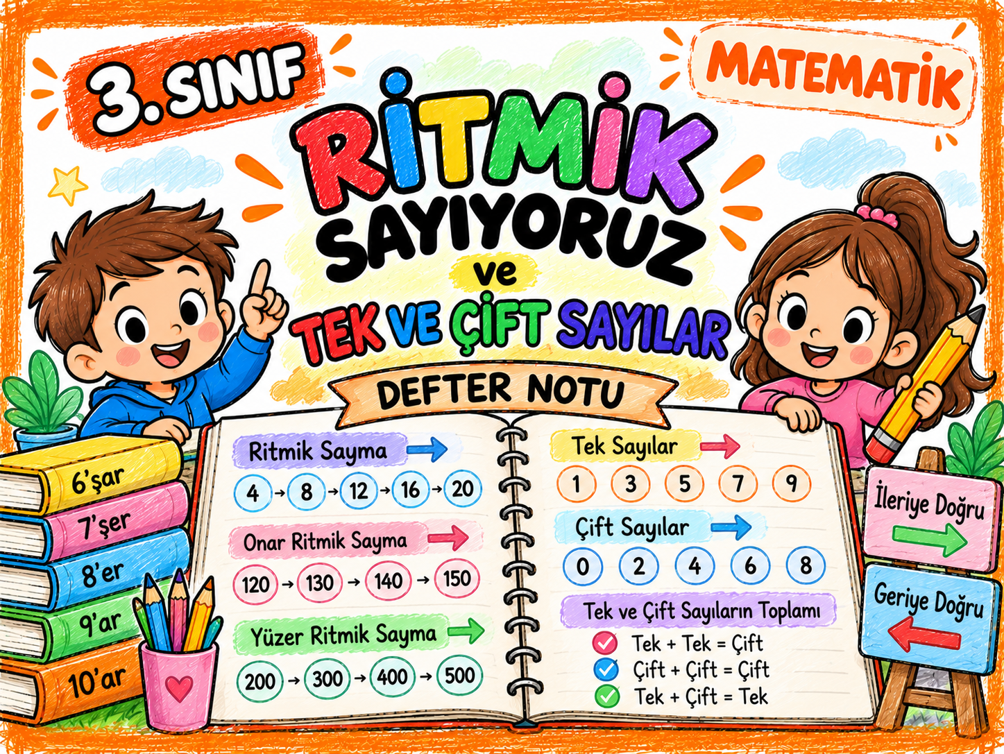 3. Sınıf Matematik Ritmik Sayma Tek ve Çift Sayılar Defter Çalışmaları