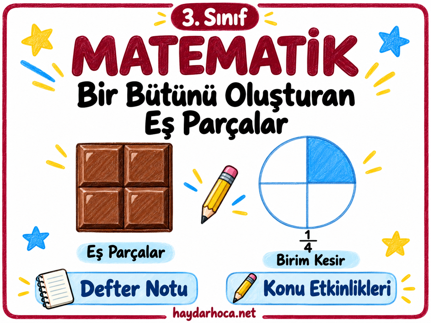 3. Sınıf Matematik Bir Bütünü Oluşturan Eş Parçalar Defter Notu Konu Çalışmaları