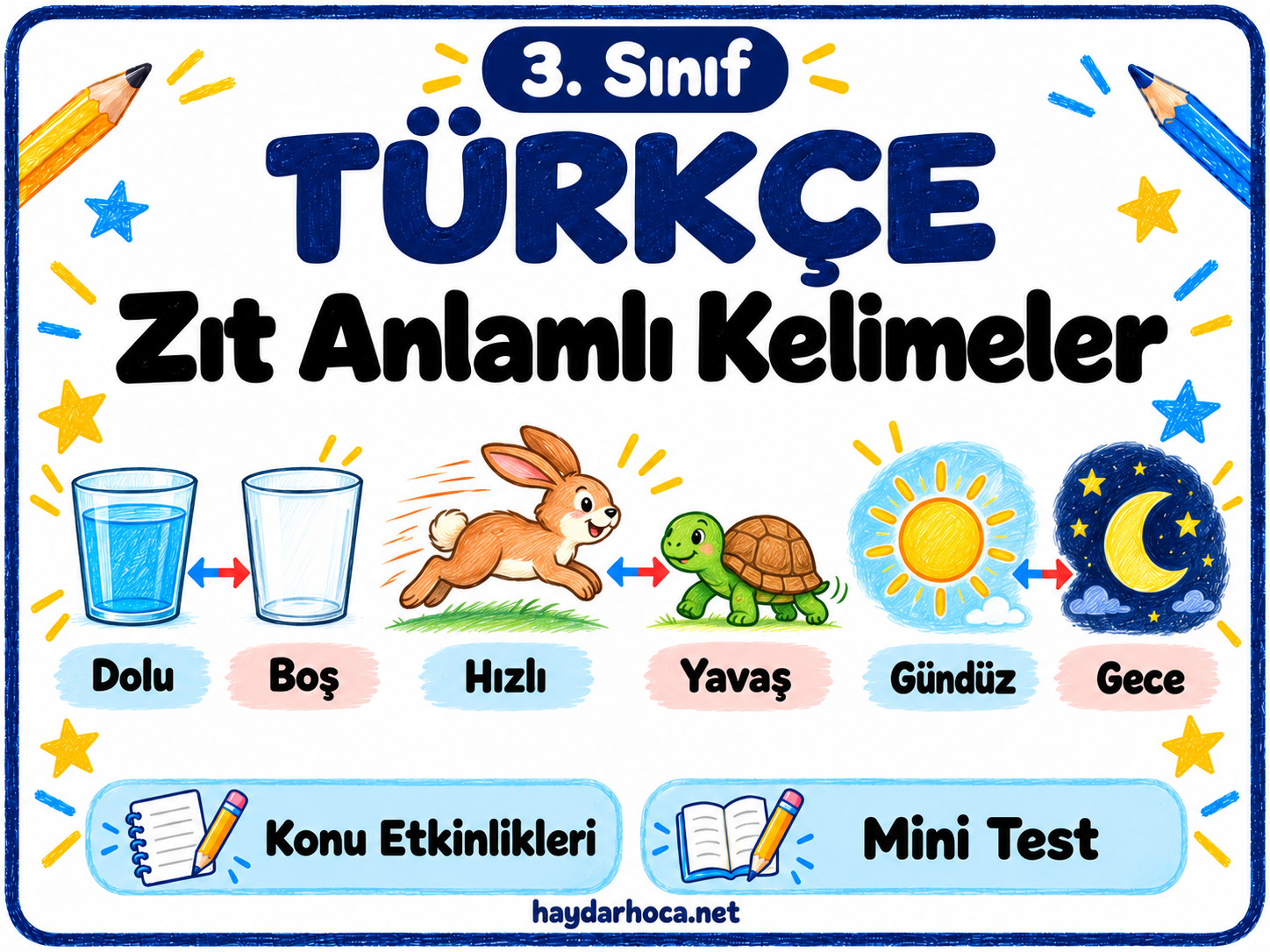 3. Sınıf Türkçe Zıt Anlamlı Kelimeler Konu Etkinlikleri
